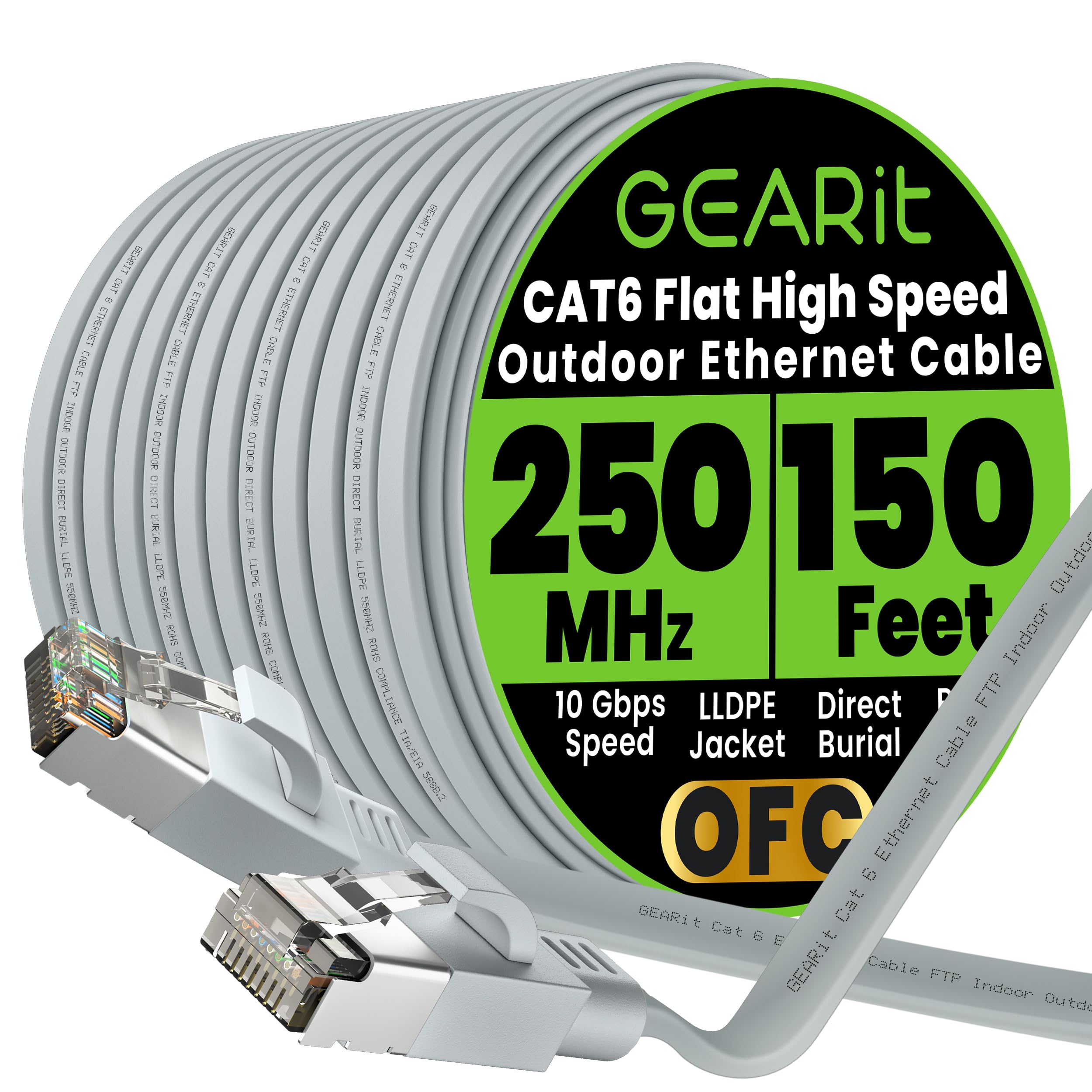 Câble Ethernet Cat 6 extérieur GearIT anti-interférence FTP plat 45m - 8