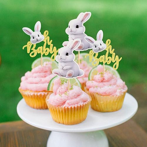 Miniatura 3 de Ercadio Paquete de 24 adornos para cupcakes de conejo de Pascua Oh Baby Bunny Oh Baby para cupcakes para el día de Pascua Oh Baby Cupcake Toppers