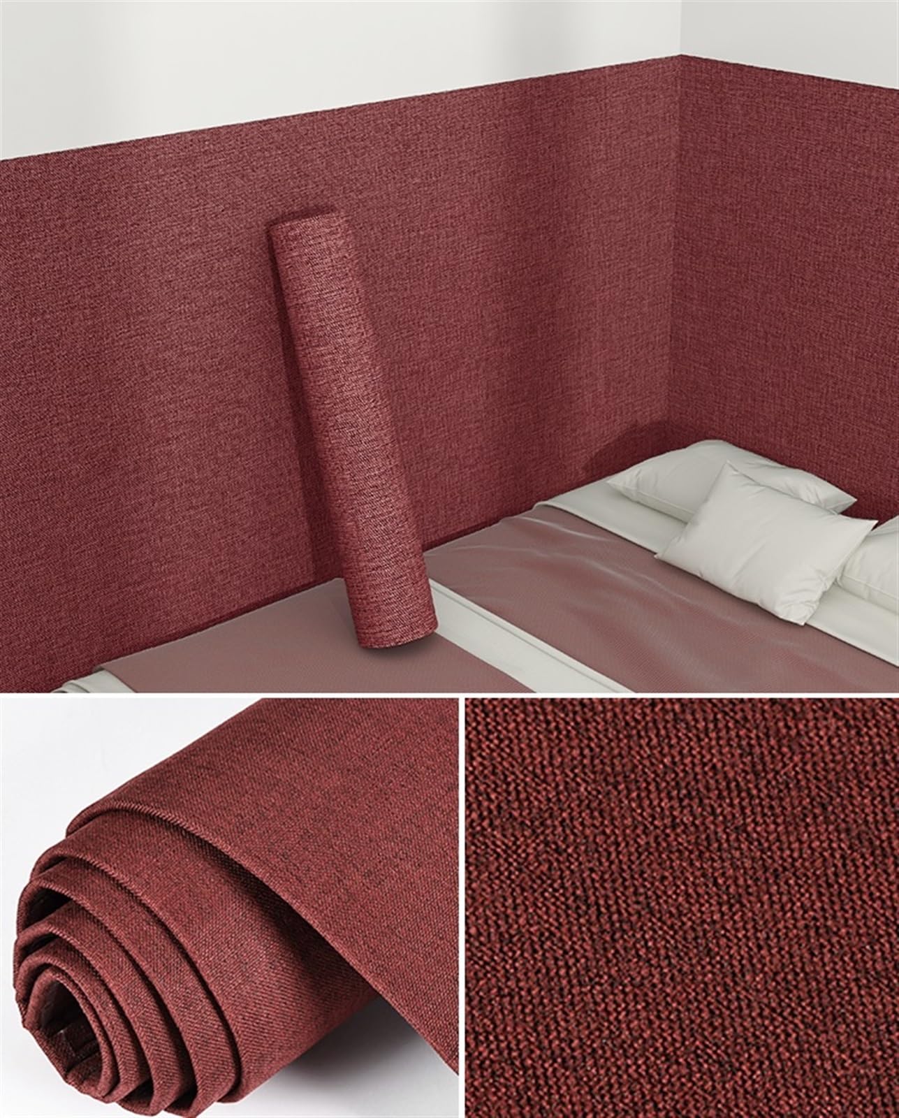 Hessian Insulated Self Adhesive and Peel Wallpaper for Living Room, 5 Mm Thick Neutral Wallpaper for Bed Room Living Hotel Decoration, Stick and Peel Wallpaper Easy to Install ( Color : Red , Size : 6