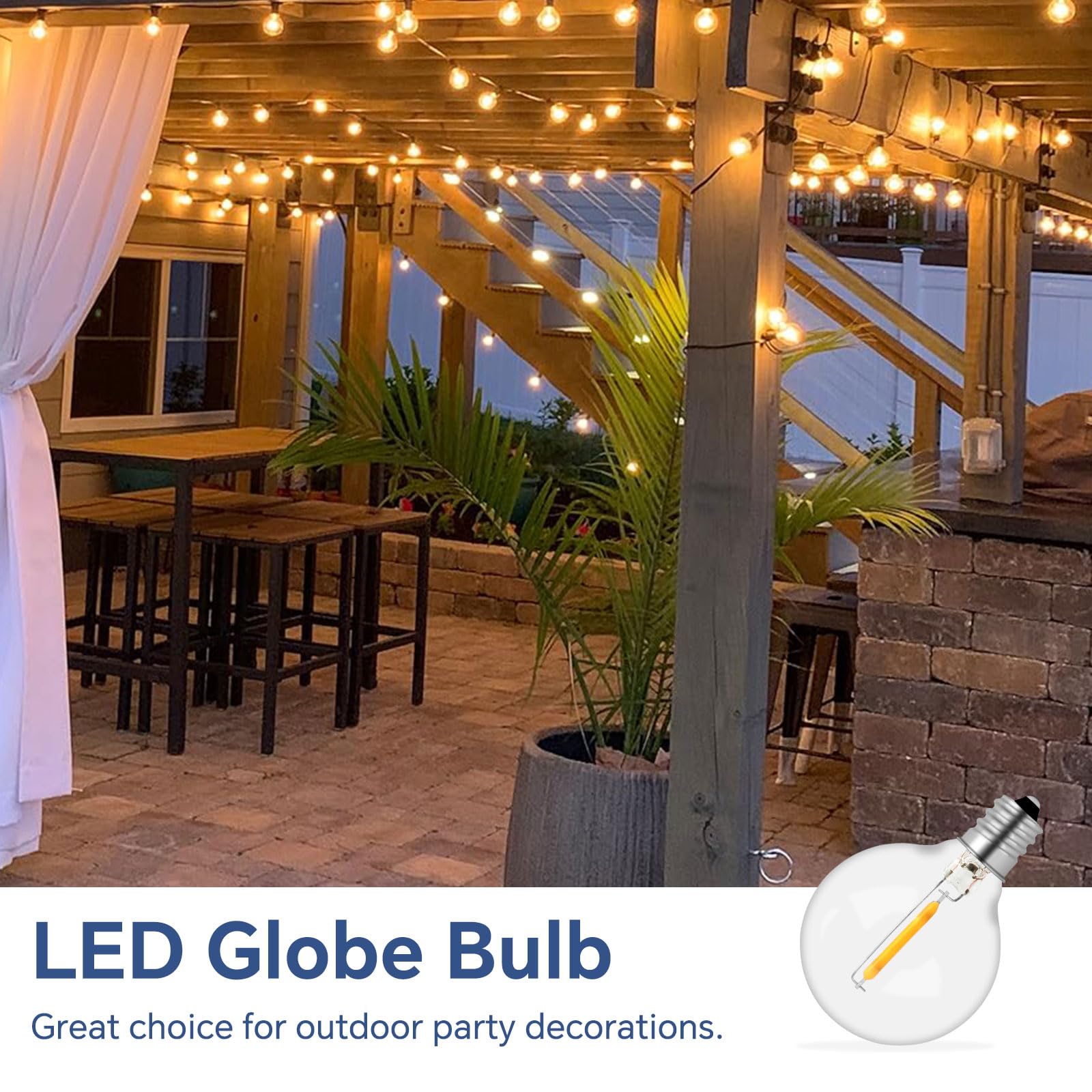 10 Pezzi Lampadina LED G40 E12 1W, AC 220-240V, Equivalente 7W, Bianca Calda 2700K, 100lm, G40 Globe, Impermeabili IP54, Non Dimmerabile, per Stringhe Luminose Illuminazione Interna ed Esterna