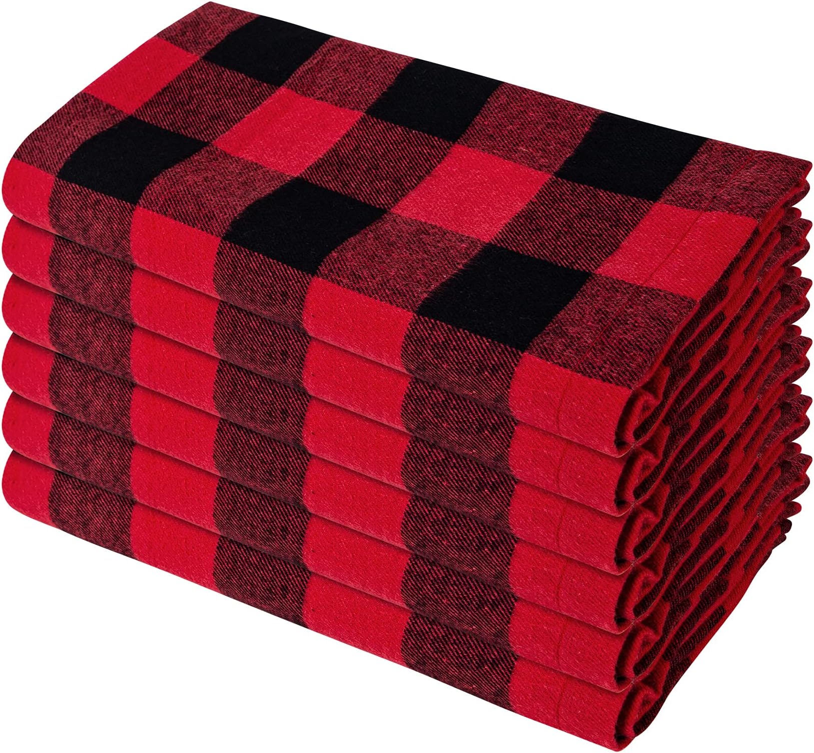 Unves 20 x 20 Buffalo Plaid Check Napkins Cloth Set of 6, Cotton Christmas Napkins Cloth Farmhouse Dinner, Reusable Washable Oversized Thanksgiving Napkins for Holiday Christmas Decor, Black and Red
