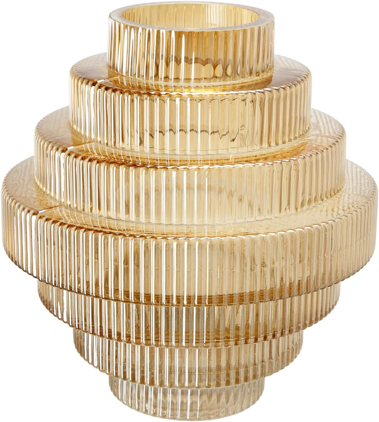 A&B Home Amber Fluted Geometric Vase - Tiered Decorative Glass Vase, Tabletop Home Decor, Bedroom Living Room Accent Piece Entryway Console Table Sideboard Flower Vase, 9" x 9" x 10"