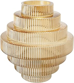 A&B Home Amber Fluted Geometric Vase - Tiered Decorative Glass Vase, Tab...