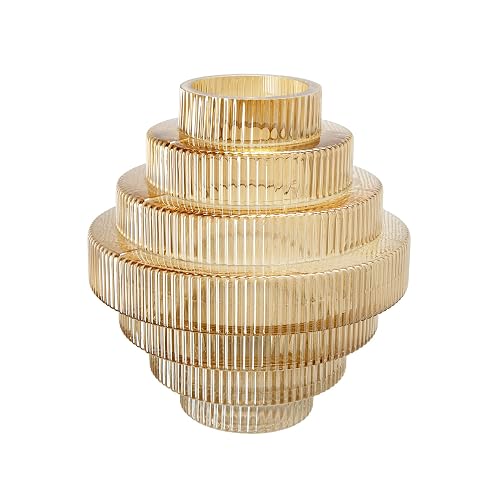 A&B Home Amber Fluted Geometric Vase - Tiered Decorative Glass Vase, Tabletop Home Decor, Bedroom Living Room Accent Piece Entryway Console Table Sideboard Flower Vase, 9" x 9" x 10"
