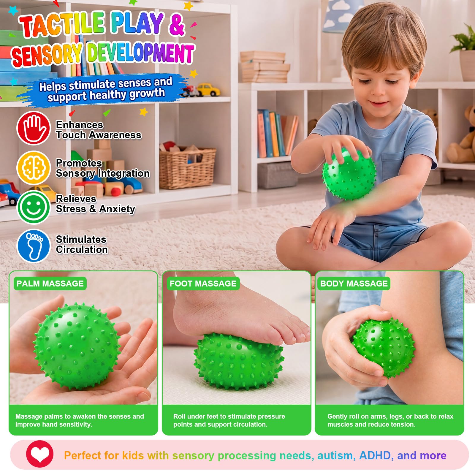 Jerify Knobby Balls 12 cm rimbalzante Spiky palla sensoriale Bulk morbido gonfiabile massaggio stress giocattolo di plastica per la scuola partito giochi all'aperto e interno