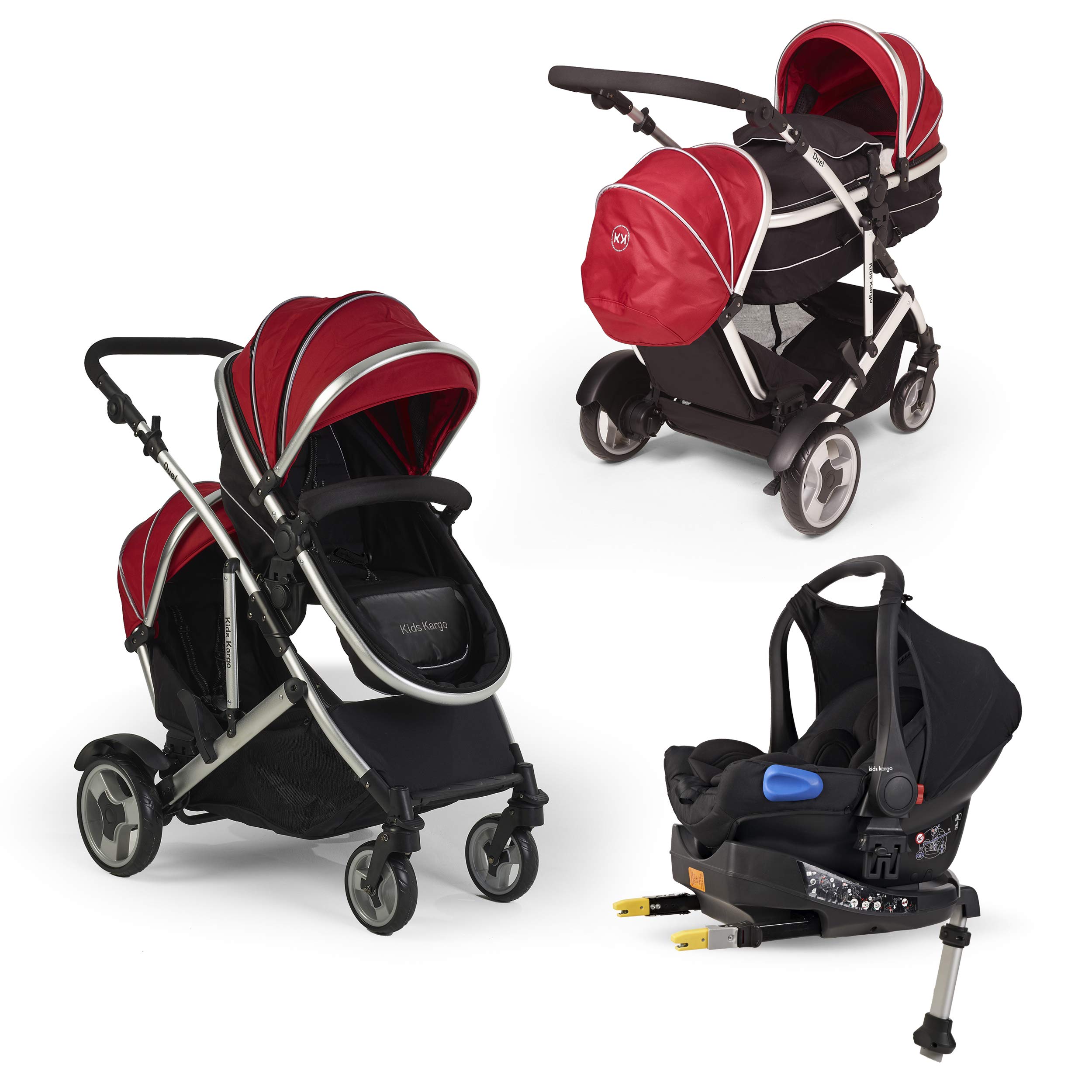 Kids Kargo Double Tandem Duel DS + 1 Isofix Car Seat and Base (Red)