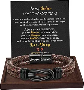 Gifts for Men Leather Bracelet Brown Braided Forever I Love You Gifts for Him Infinity Cuff Bracelets Birthday Gifts for Boyfriend Son Grandson Husband Dad Mens Fathers Day Gift
