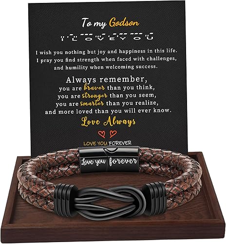 Gifts for Men Leather Bracelet Brown Braided Forever I Love You Gifts for Him Infinity Cuff Bracelets Birthday Gifts for Boyfriend Son Grandson Husband Dad Mens Fathers Day Gift