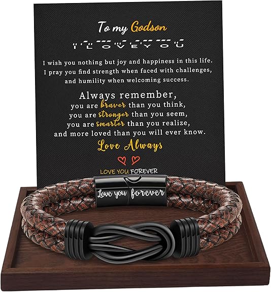 Gifts for Men Leather Bracelet Brown Braided Forever I Love You Gifts for Him Infinity Cuff Bracelets Birthday Gifts for Boyfriend Son Grandson Husband Dad Mens Fathers Day Gift