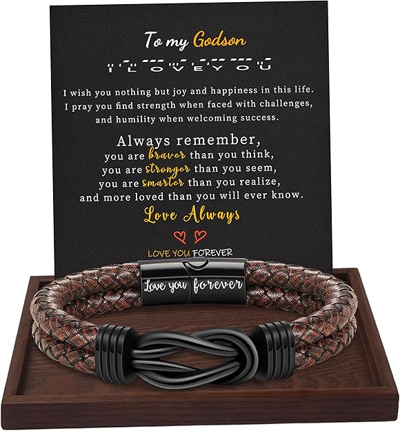 Gifts for Men Leather Bracelet Brown Braided Forever I Love You Gifts for Him Infinity Cuff Bracelets Birthday Gifts for Boyfriend Son Grandson Husband Dad Mens Fathers Day Gift