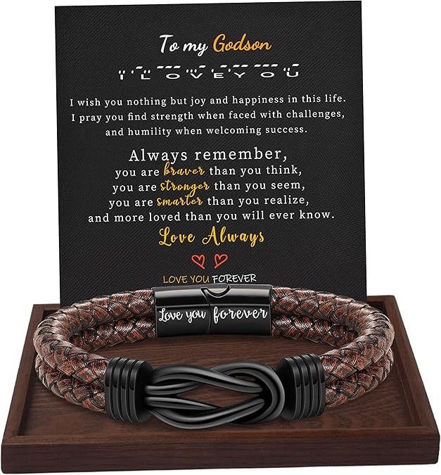 Gifts for Men Leather Bracelet Brown Braided Forever I Love You Gifts for Him Infinity Cuff Bracelets Birthday Gifts for Boyfriend Son Grandson Husband Dad Mens Fathers Day Gift