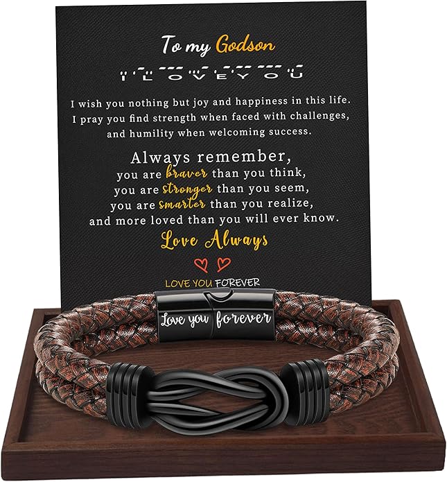 Gifts for Men Leather Bracelet Brown Braided Forever I Love You Gifts for Him Infinity Cuff Bracelets Birthday Gifts for Boyfriend Son Grandson Husband Dad Mens Fathers Day Gift