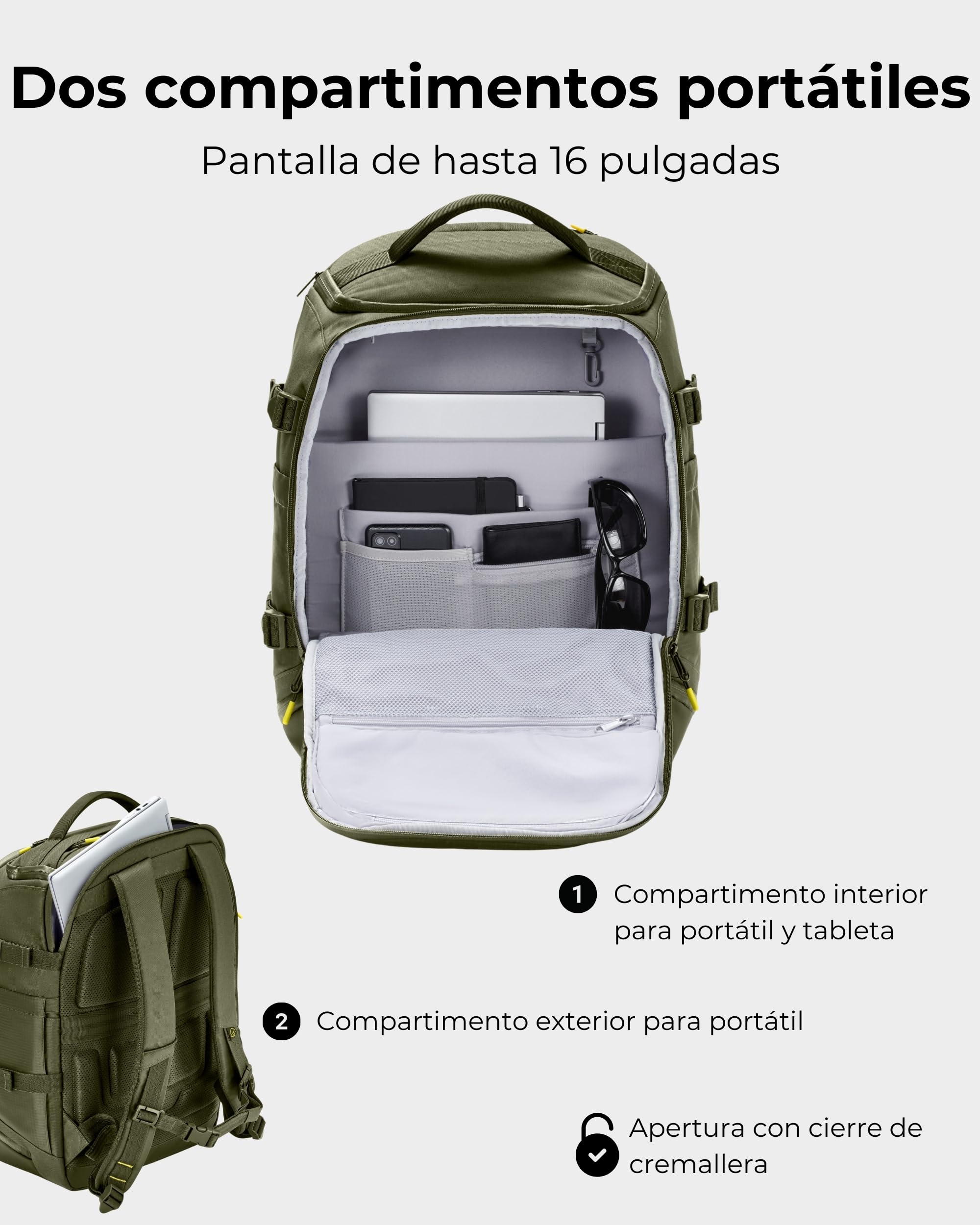 Johnny Urban Mochila Portatil Hombre Mujer Verde - Jack - Mochilas Para Deporte Trabajo Viaje Ocio Con Muchos Compartimentos - Repelente al agua