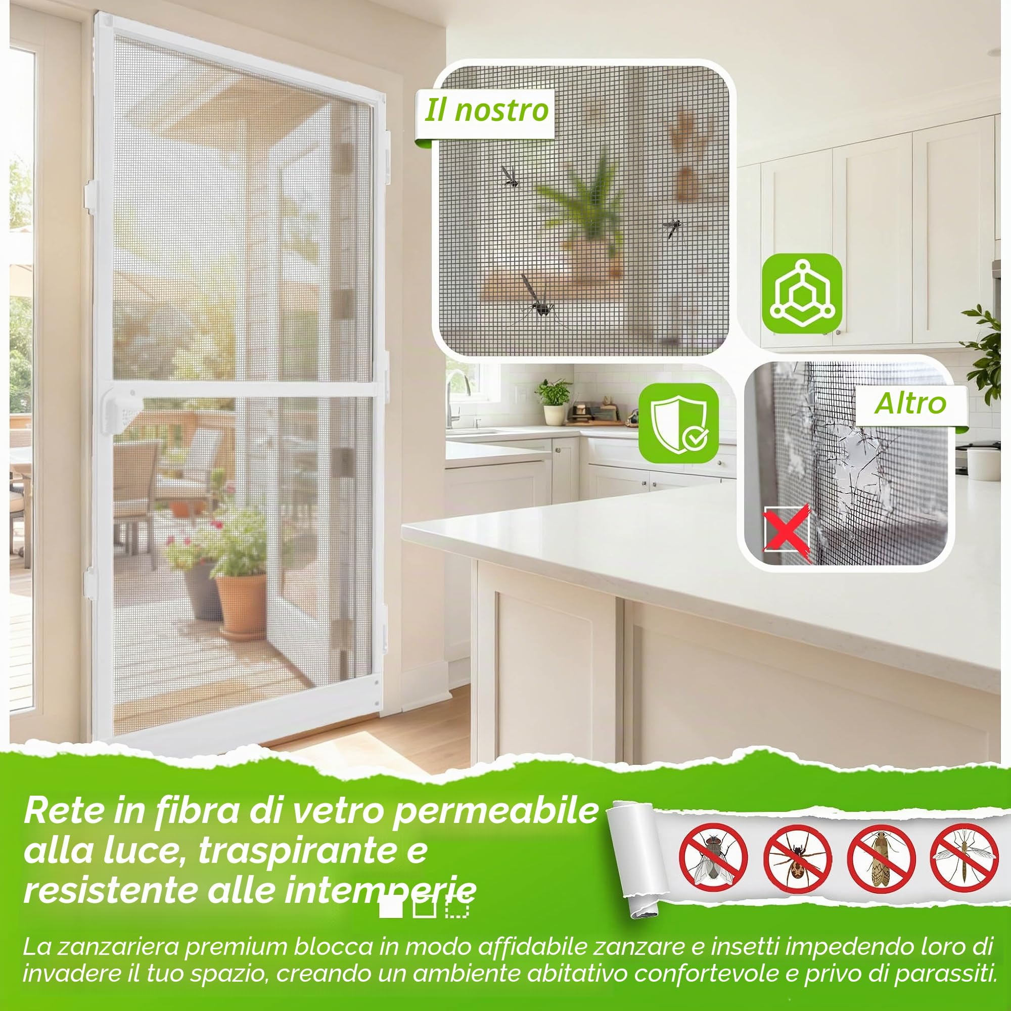 Zanzariera per porta, zanzariera con zanzariera e telaio in alluminio, 120 x 240 cm, zanzariera per balcone, soggiorno, terrazza
