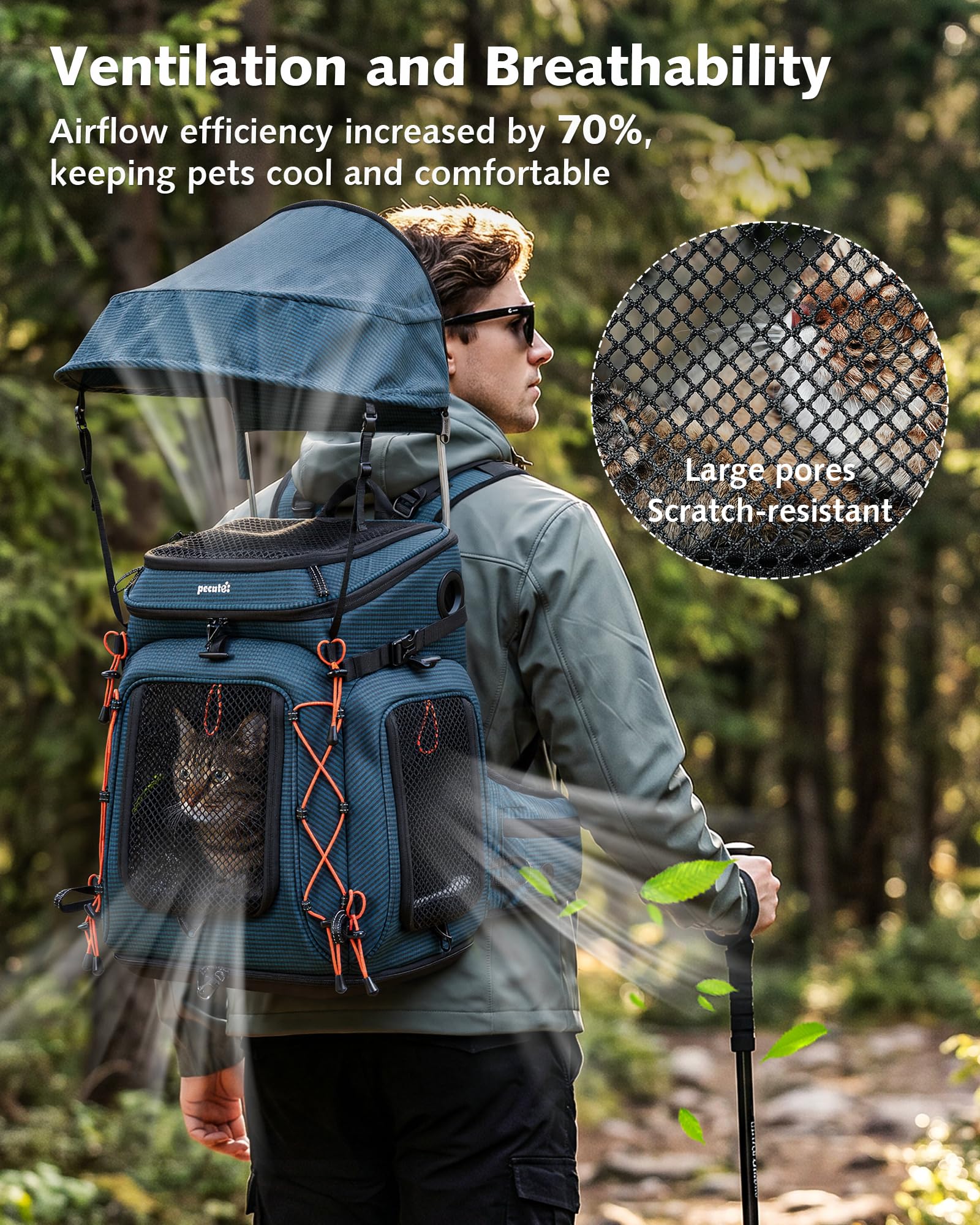 Pecute Katzenrucksack mit Sonnendach für Katzen kleine Hunde bis 5kg,Blau