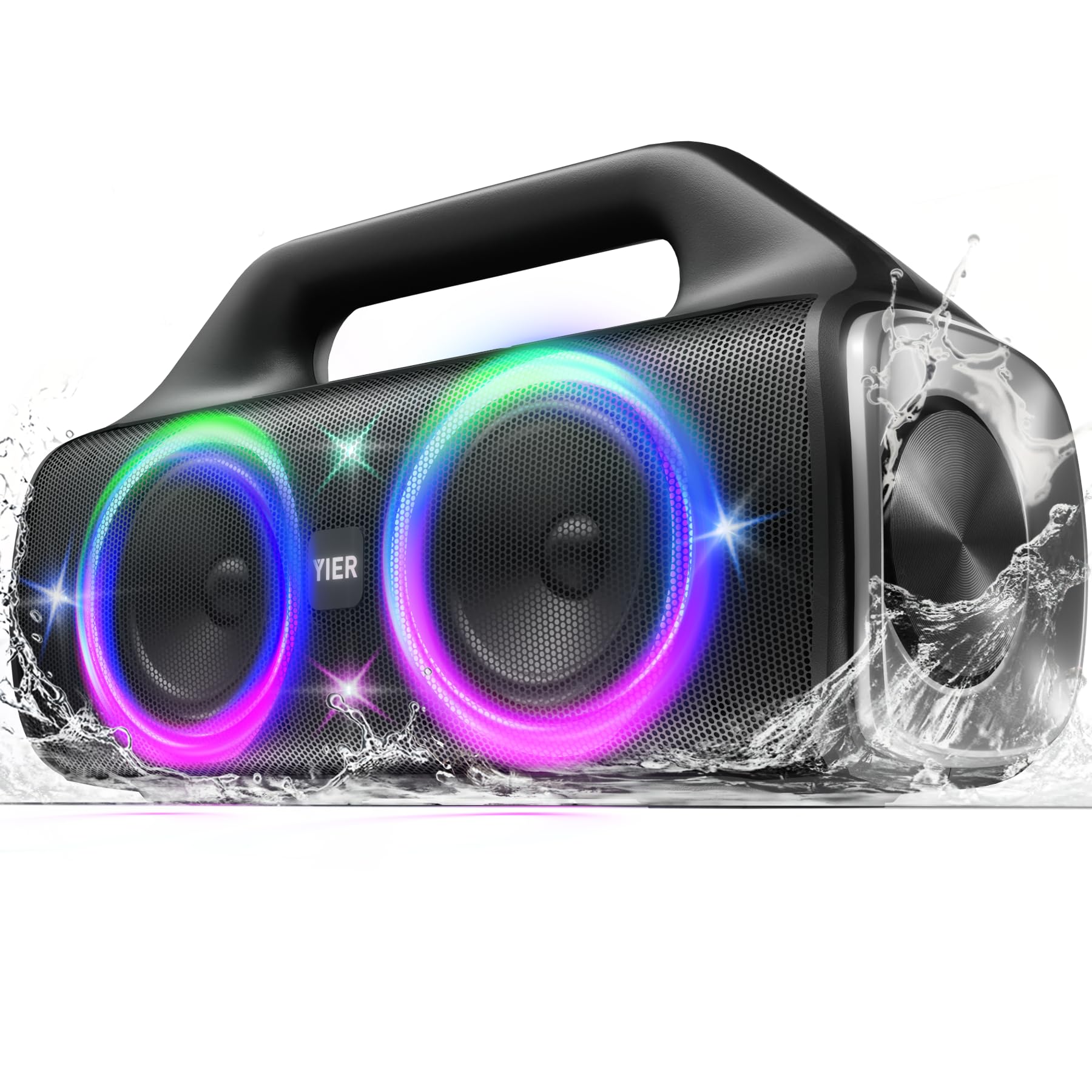 Speakers, 80w (Peak) Portable Wireless Speaker with Lights, Stereo Loud Sound, IP67 Waterproof, Deep Bass Outdoor Speakers Bluetooth 5.0 Dual Pairing for Home Party Beach Camping, Gifts