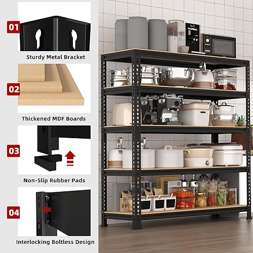 Miniatura 4 de Estantes de almacenamiento de garaje de 5 niveles, 32 pulgadas de ancho x 16 pulgadas de profundidad x 63 pulgadas de alto, estantes de metal