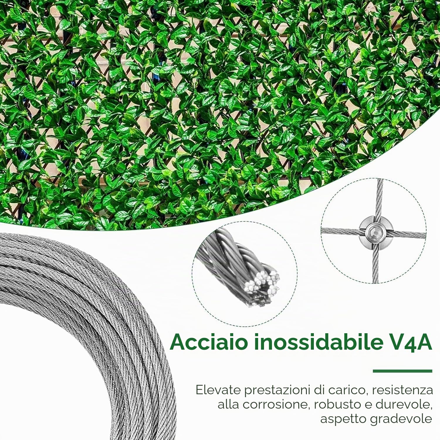 Supporto per piante rampicanti, corda in acciaio inossidabile da appendere kit con 3 mm, per giardino/muro/calcestruzzo (8 supporti, 12m di corda)