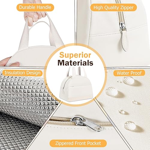 Miniatura 3 de Lonchera para mujeres y hombres, a prueba de fugas, lonchera aislada con gran capacidad, contenedor de almuerzo para el trabajooficina (M-beige)