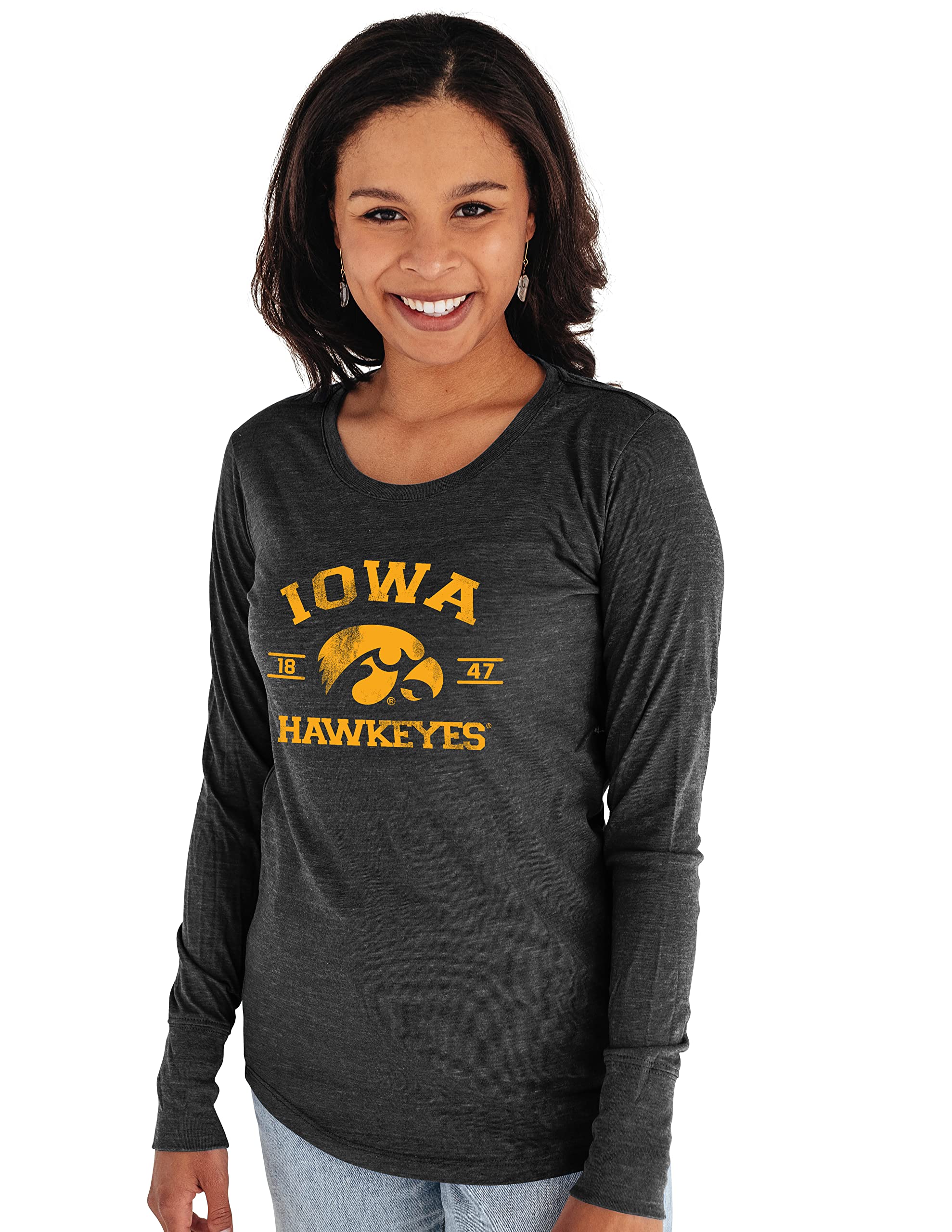 Blue 84 Women's Long Sleeve Tri-Blend T-Shirt – Nebraska Cornhuskers Mascot Design, Distressed Graphic - View #2