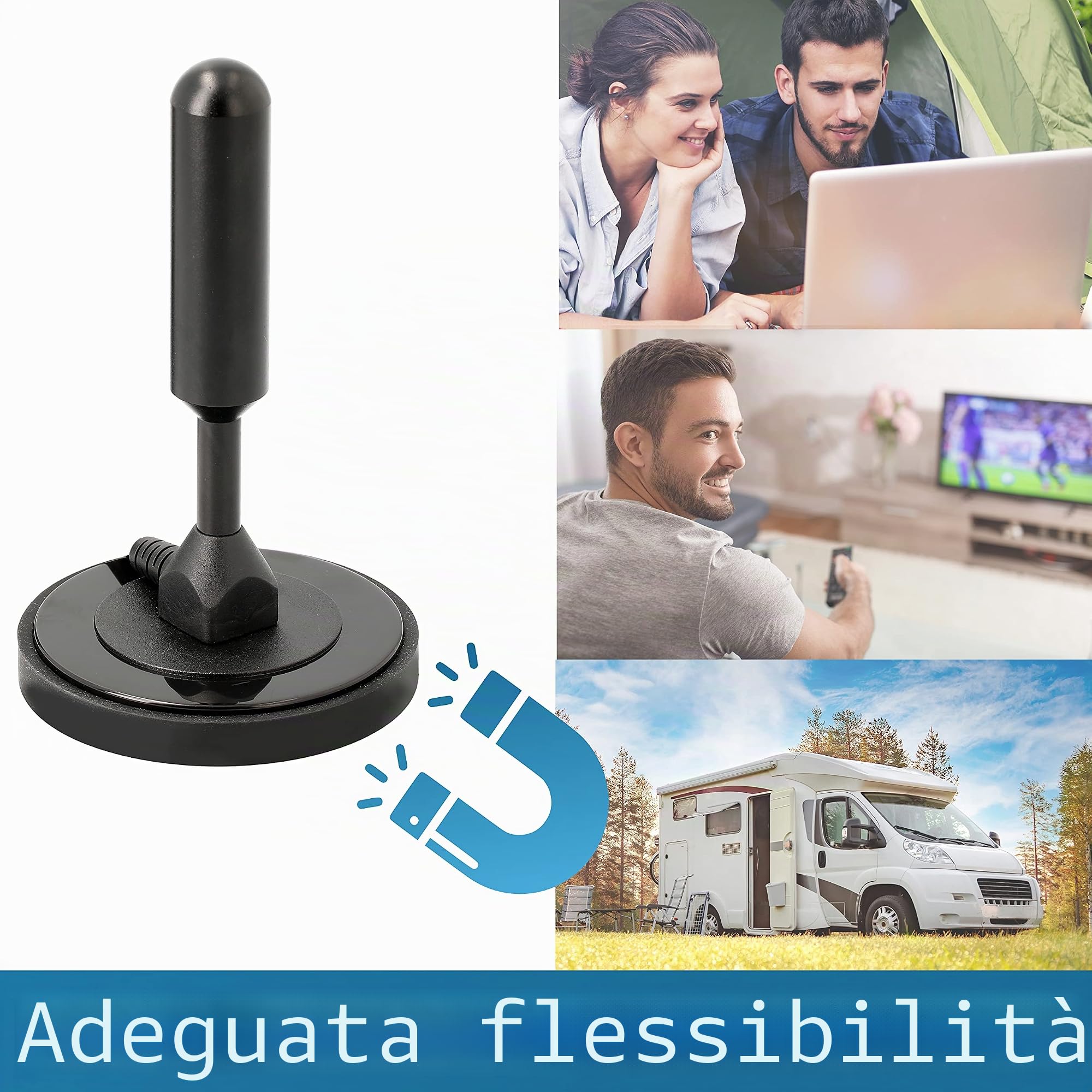 Antenna Ricevitore TV DVB-T2 (HD) con Supporto, AVK25 Plus, Ricezione Digitale in Alta Qualità, Canali e Programmi TV, Sat, Digital Ready, Plug & Play, Cavo da 5m - Nero