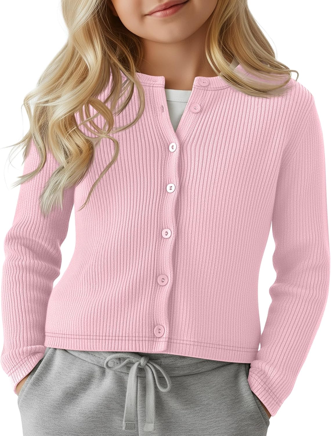 Girls' Uniforms Cardigan Long Sleeve Ribbed Knit Crew Neck Shirt Button Down School Kids Student Outerwear Top