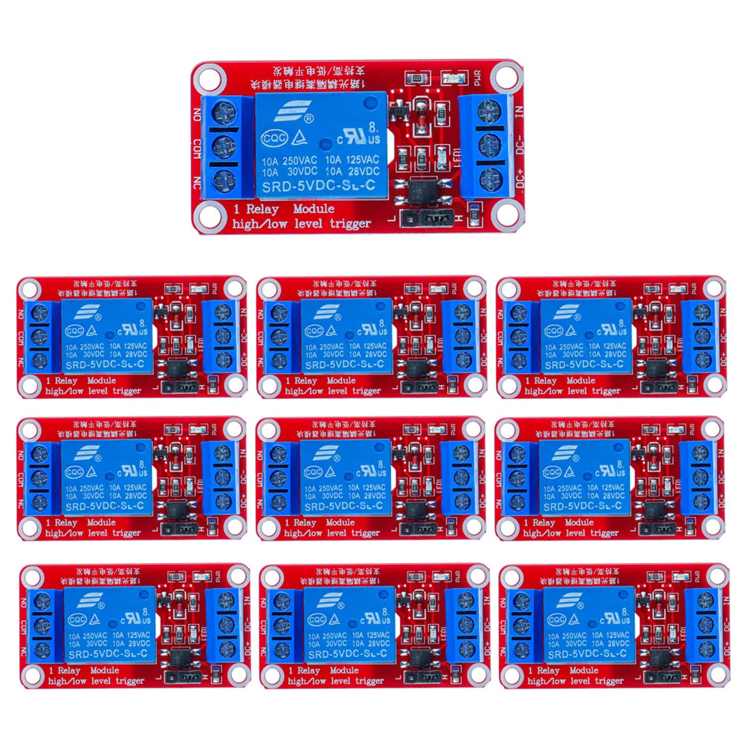 HUAREW 5V One Channel Relay Module Relay Switch with OPTO Isolation High Low Level Trigger (Pack of 10)