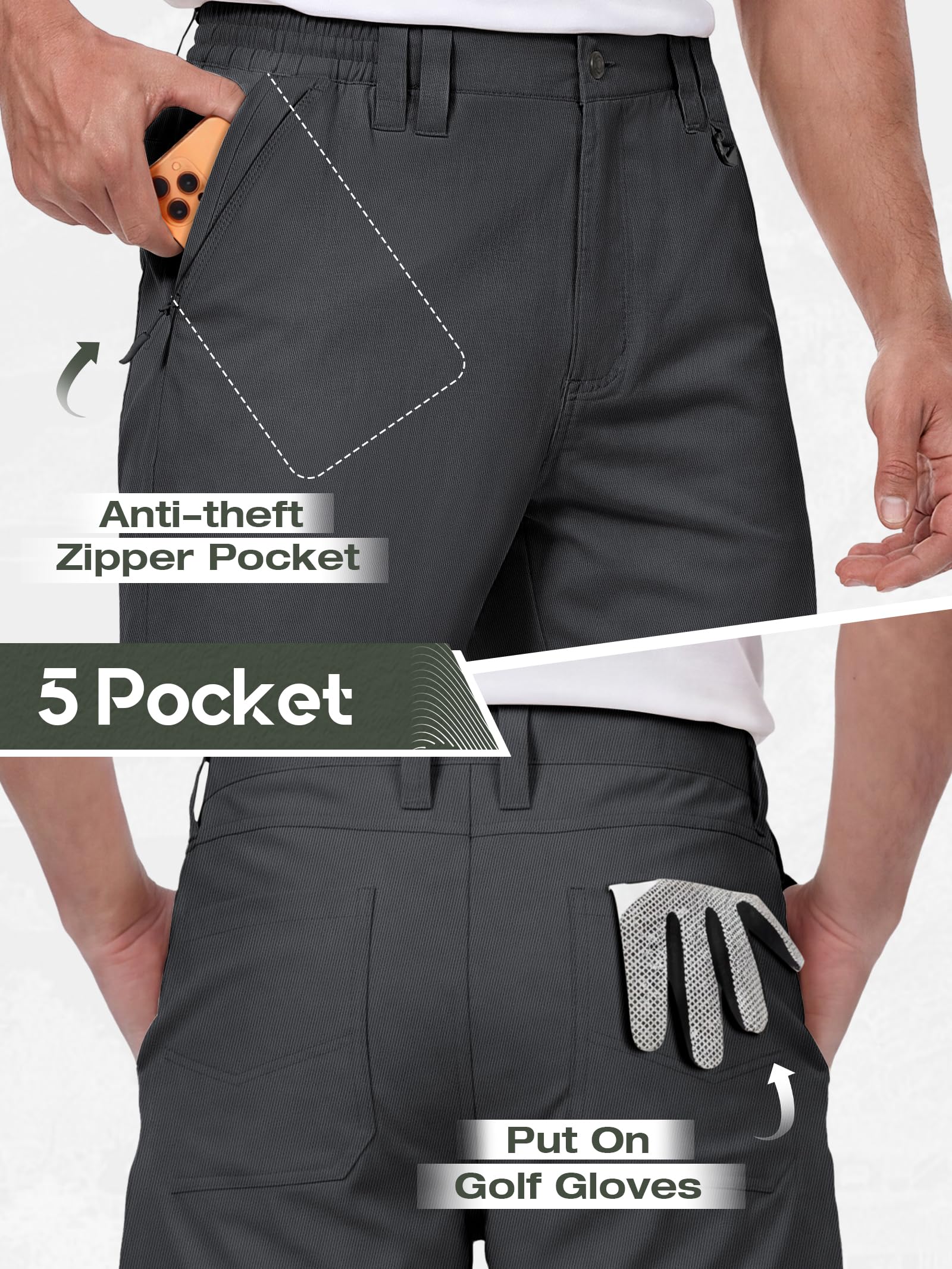 IGOLUMON Golf Shorts Herren Kurz mit 4-Way-Stretch Wanderhose Herren Cargo Chino Shorts für Outdoor & Freizeit Bequeme Kurze Hose