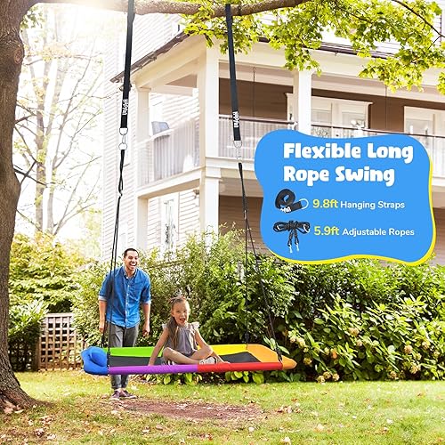 Miniatura 5 de Hapfan Columpio de árbol de plataforma de 60 pulgadas para niños y adultos con almohada, columpio rectangular grande resistente para niños al aire