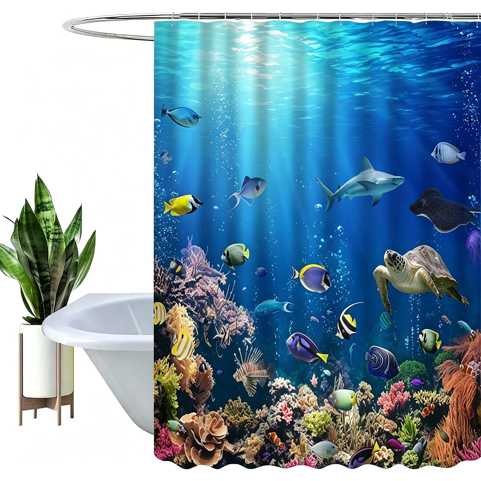 HEYOMART Shower Curtain Heavy Duty Polyester Fabric Waterproof Shower Curtain Liner, 3D Digital Painting Pattern for Shower Stall, Bathroom Curtains with 12 PCS Hooks (180x200cm, Sea Turtle)