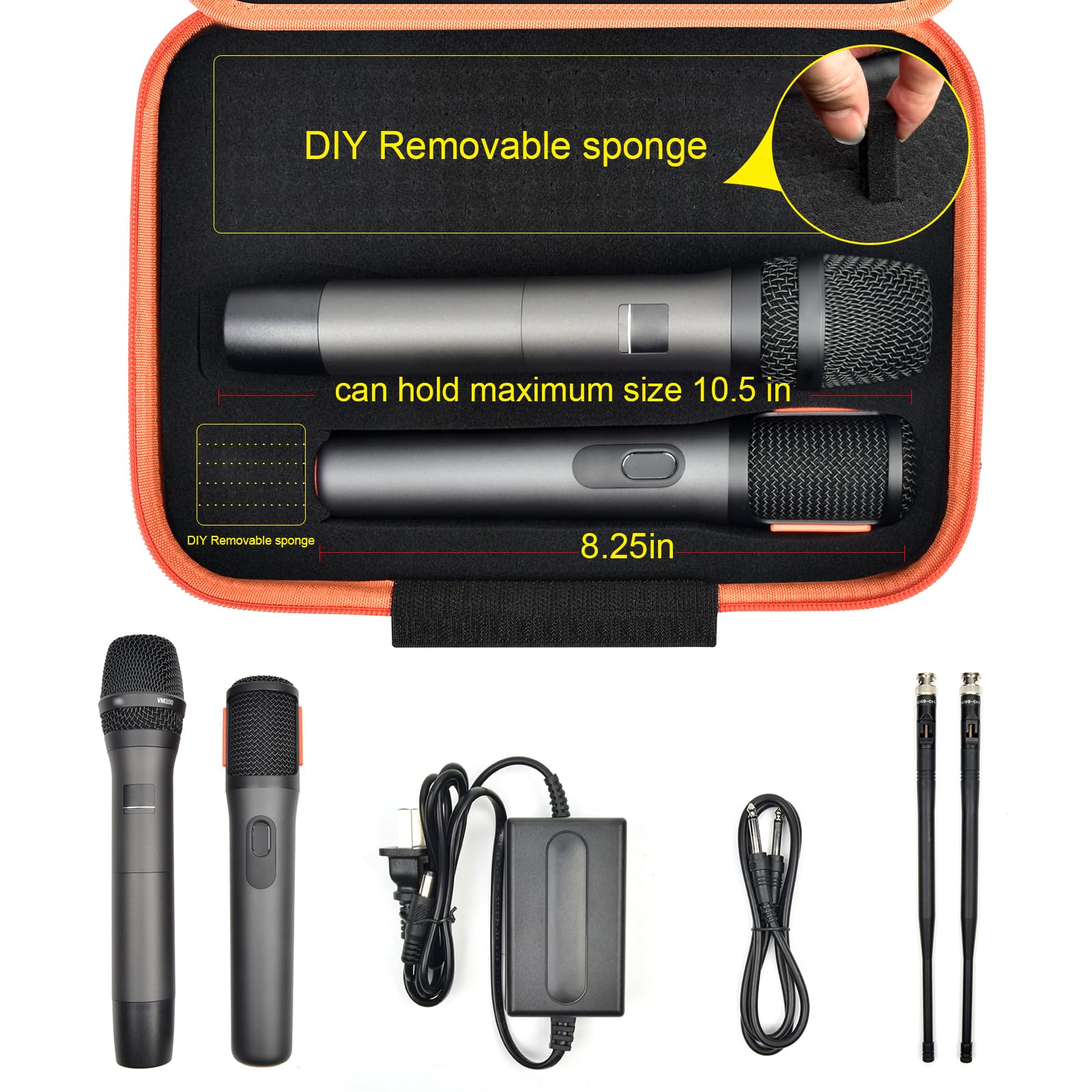 ANKHOH Drahtlose Mikrofonhülle für JBL zum Singen für TONOR für Shure für Bietrun für ALPOWL Zwei Mikrofonsystem DIY Schaumstoff Passt für Verschiedene Größen Mikrofon (Nur Box) (orange)