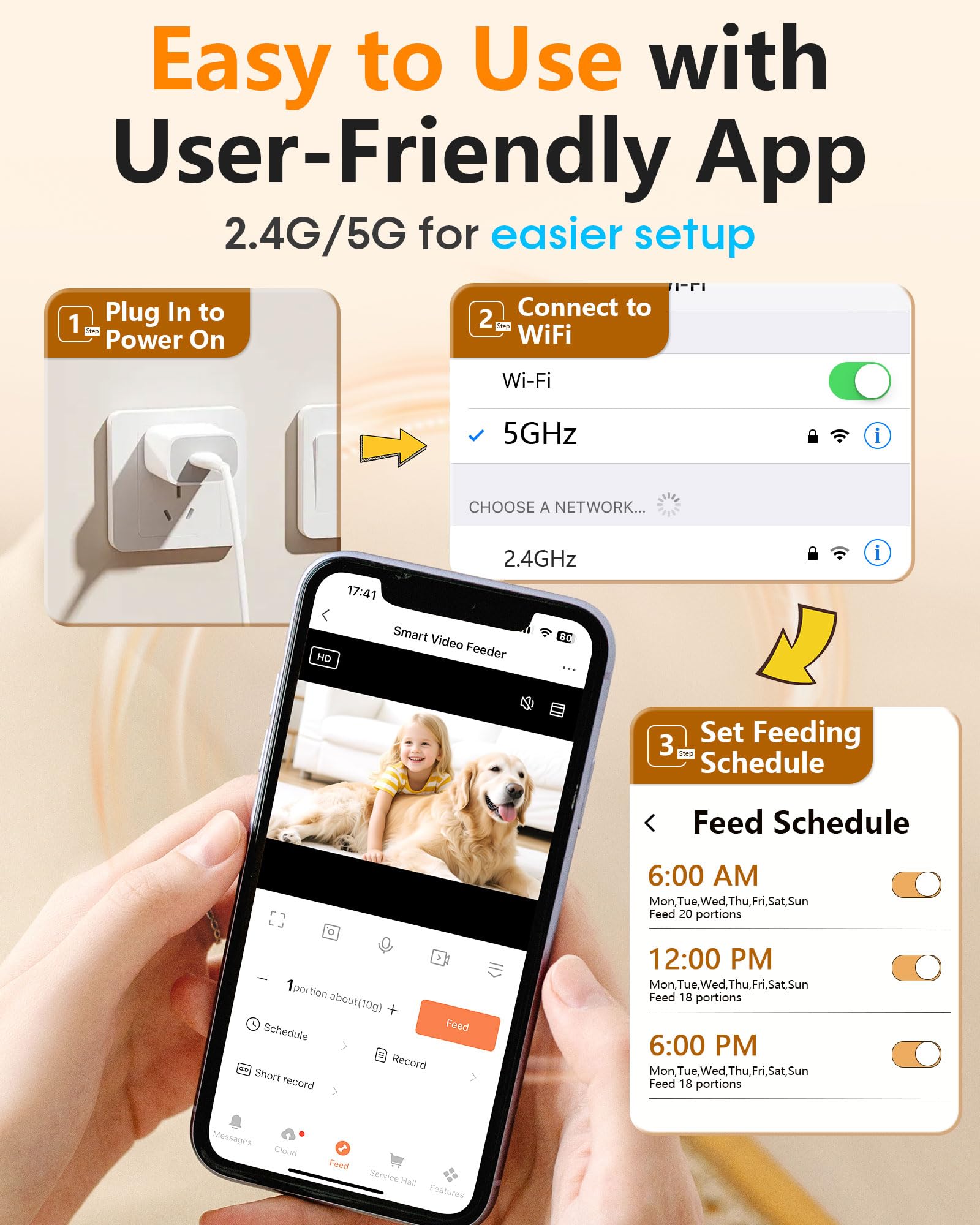 Automatyczny karmnik dla psów dużych ras: 12 l / 50 filiżanek z kamerą HD 1080P - 5G WiFi Anti-Clog Timed karmnik dla zapracowanych właścicieli Golden Retriever od UTCG