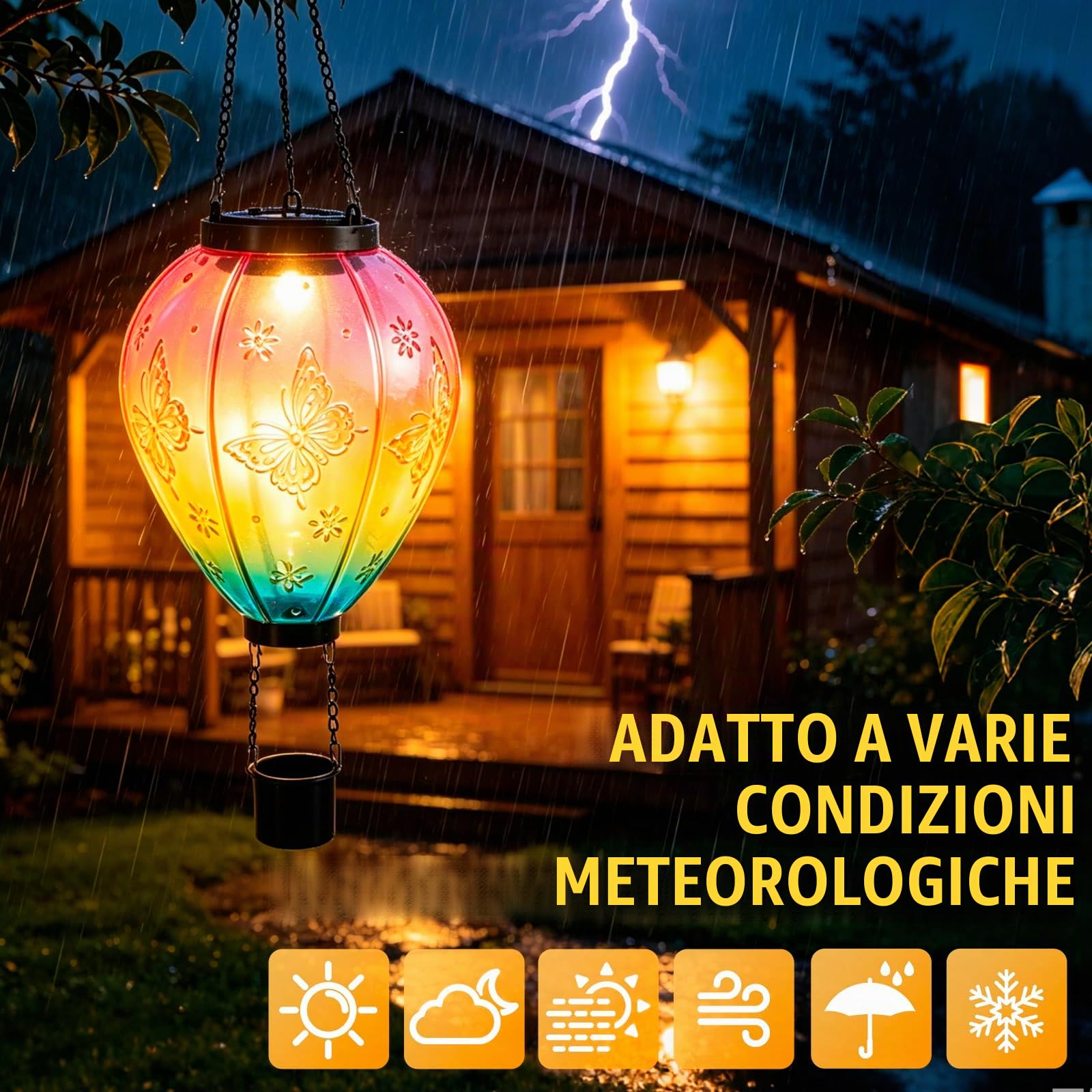 2 Pezzi Lampada Solare a Palloncino Caldo, 45x14 cm Lampada Solare per Esterni, Lampade Solari per Esterni Appendibili, Palloncino Caldo per Decorazione, Sensore di Crepuscolo, Resistente alle