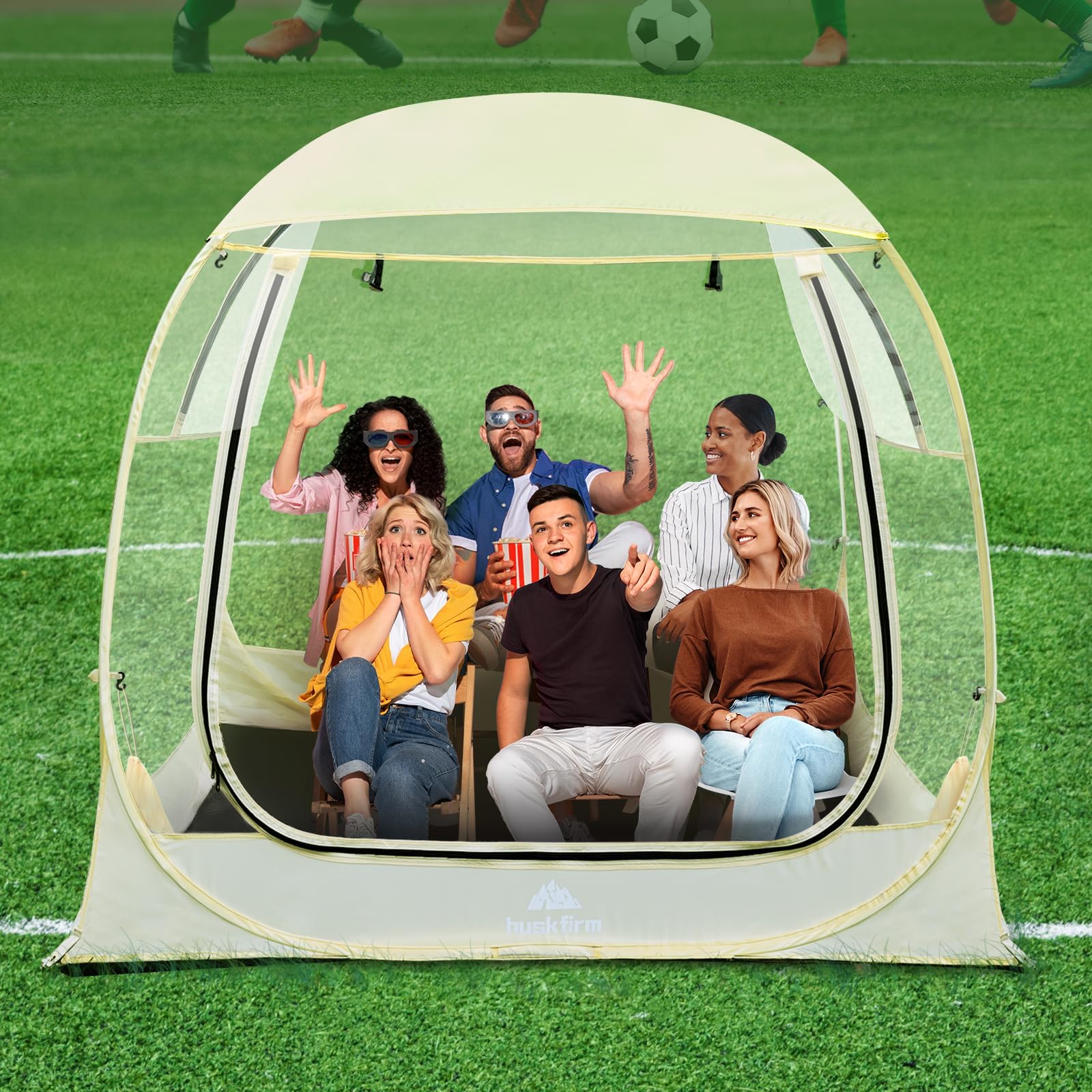 Huskfirm Sports Tent for 1-6 Person Weather Pod Rain Tent Soccer Tent Outdoor Clear Tent with Removable Top Cover and Floor