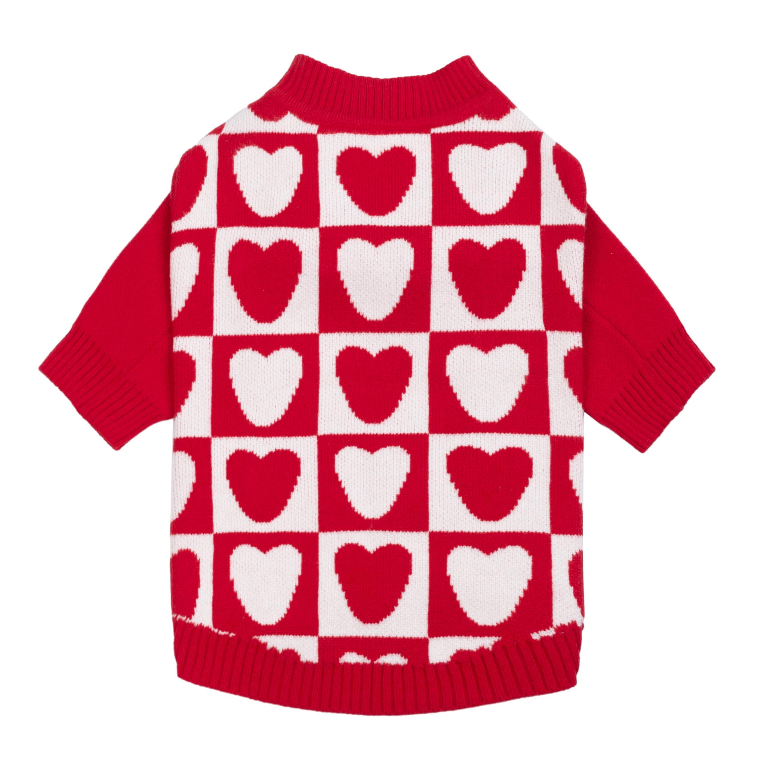 Fitwarm Checkered Heart Dog Sweater, Cozy Valentines Outfit for Small Dogs Girl, Festive Pet Clothes, Red, White, XS