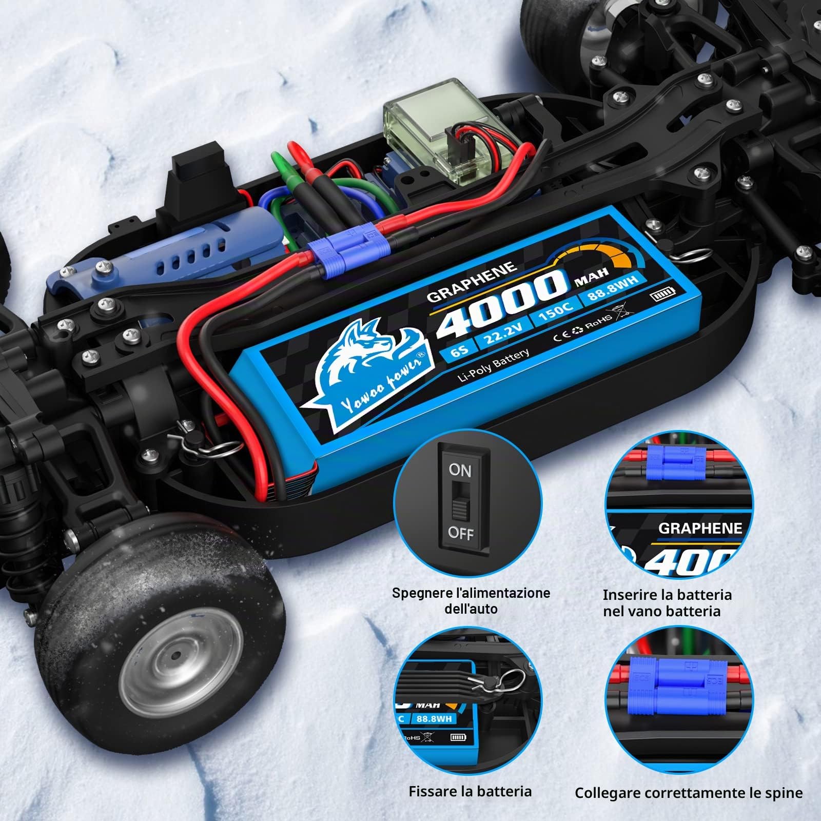 Yowoo 2 pezzi 6S lipo Batteria 22,2V 150C 4000mAh RC Batteria Grafene con Connectore EC5 Spina per RC FPV Racing UAV Drone Evader BX Veicolo Auto LKW Truggy Nave Modells RC Hobby