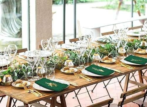 Miniatura 4 de Paquete de 36 servilletas de tela verde de algodón y lino de 16 x 16 pulgadas, servilletas verdes hechas a mano con flecos, servilletas suaves,