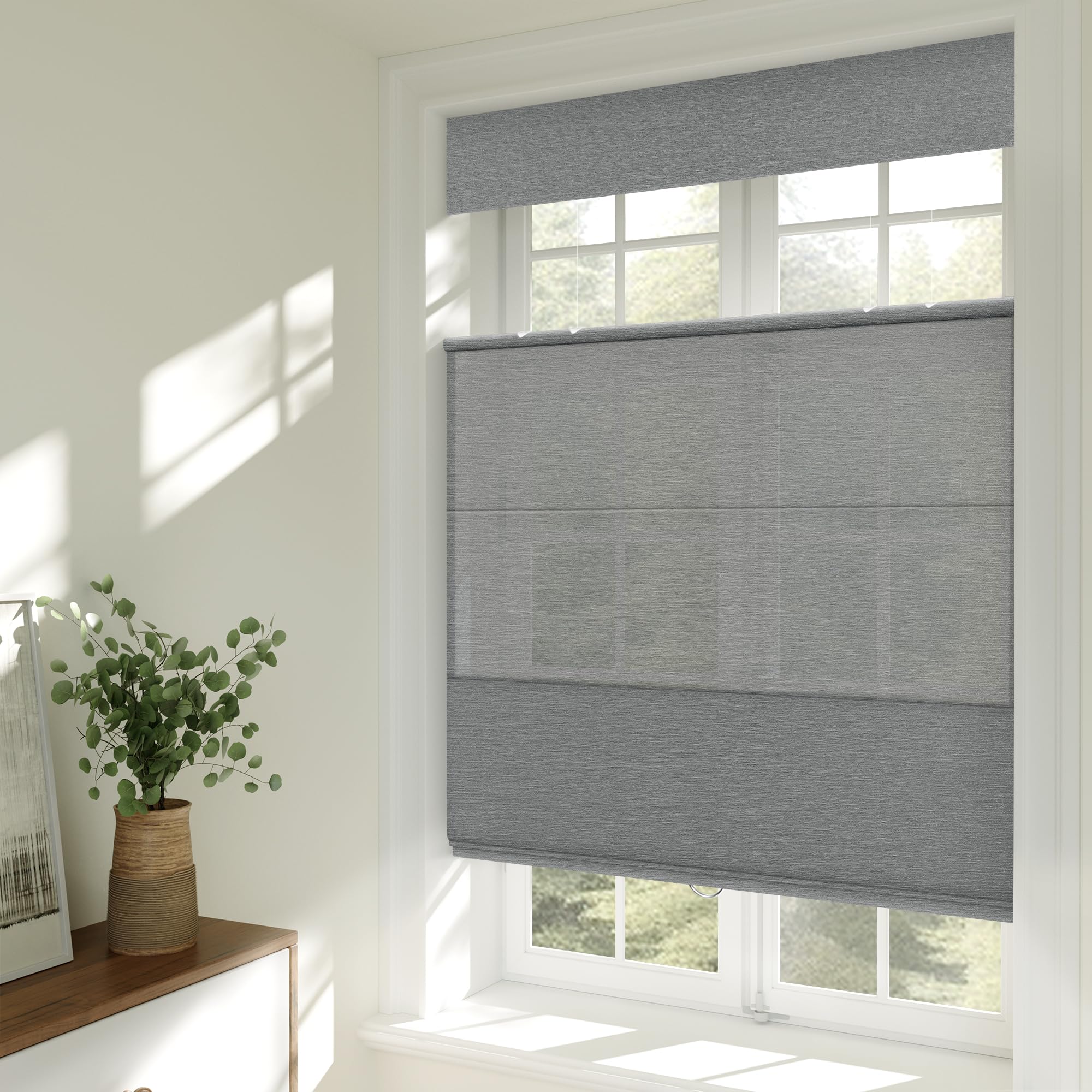 HOSTOON No Drill Top Down Bottom Up Roman Shades for Windows,Cordless Blackout Roman Blinds,Thermal Insulation for Privacy,No Tools,Easy to Install,