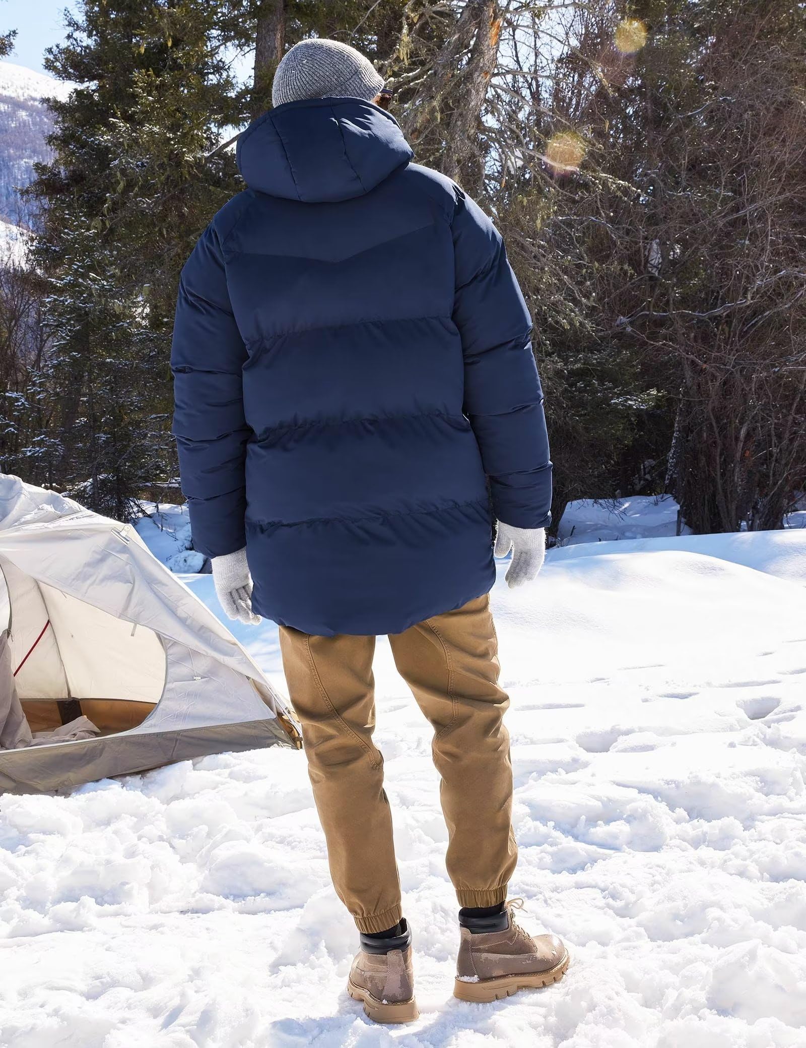 Mens Long Winter Coat Hooded Warm Quilted Jacket Waterresistant Cold Weather