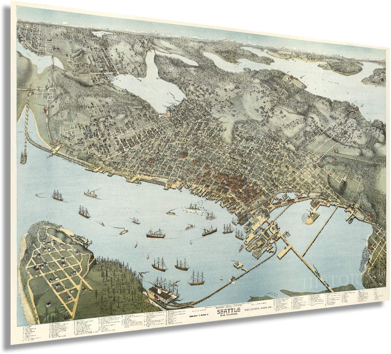 HISTORIX Vintage 1891 Seattle Map Poster - 16x24 Inch Vintage Map Wall Art of Seattle King County Washington - Bird's Eye View of Seattle Map Art - Seattle Art Print - Seattle Decor