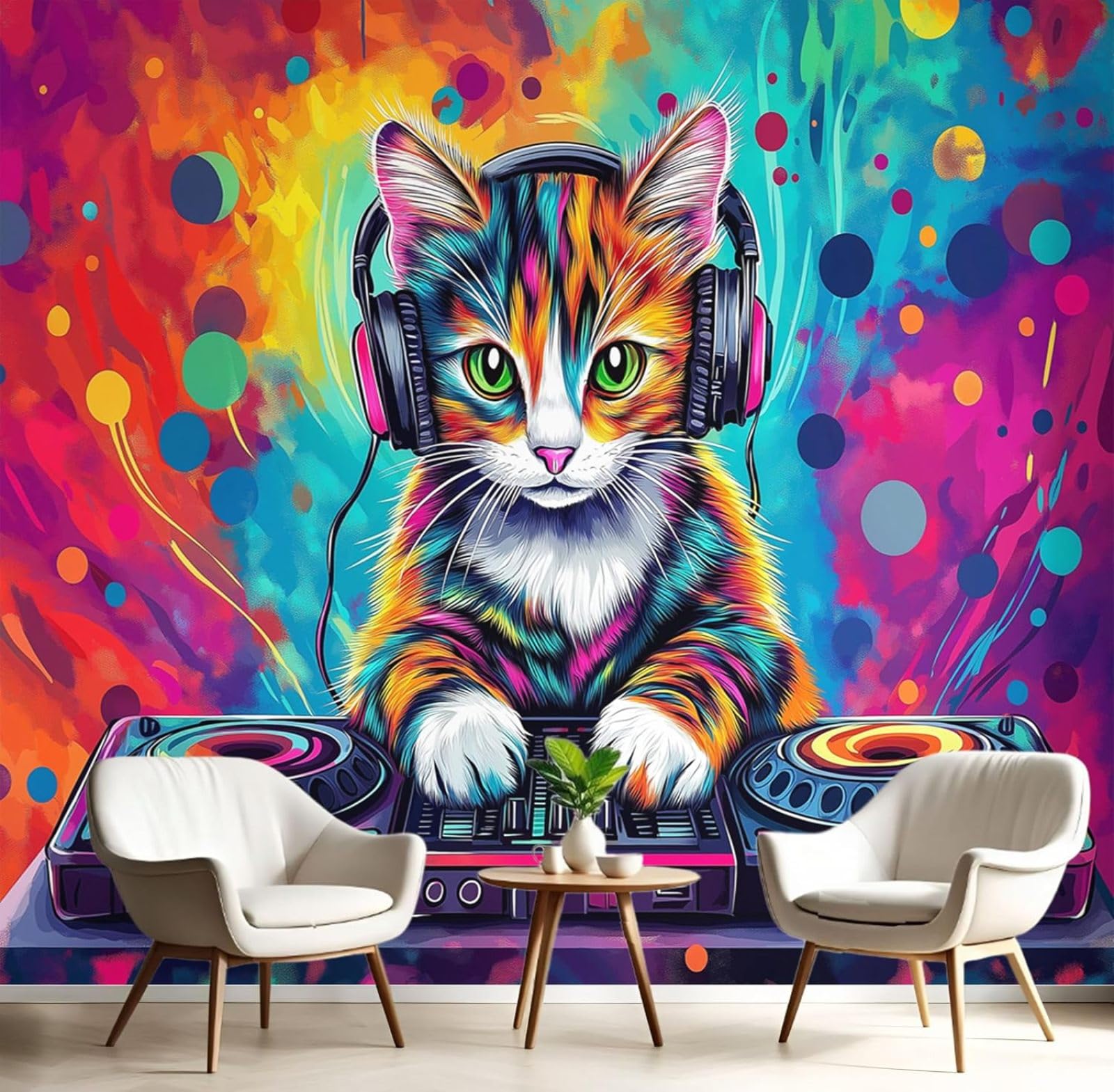 Kfjhgbdshhj 3D Mural Photo Mural-Wallpaper 3D Wall Decoration, Art Print Graffiti Art Cat Xxl Tv Background Wall For Bedroom, Living Room, Children's Room Multicolored, 350Cm X 256Cm Poster - Wall Sticker - Fr