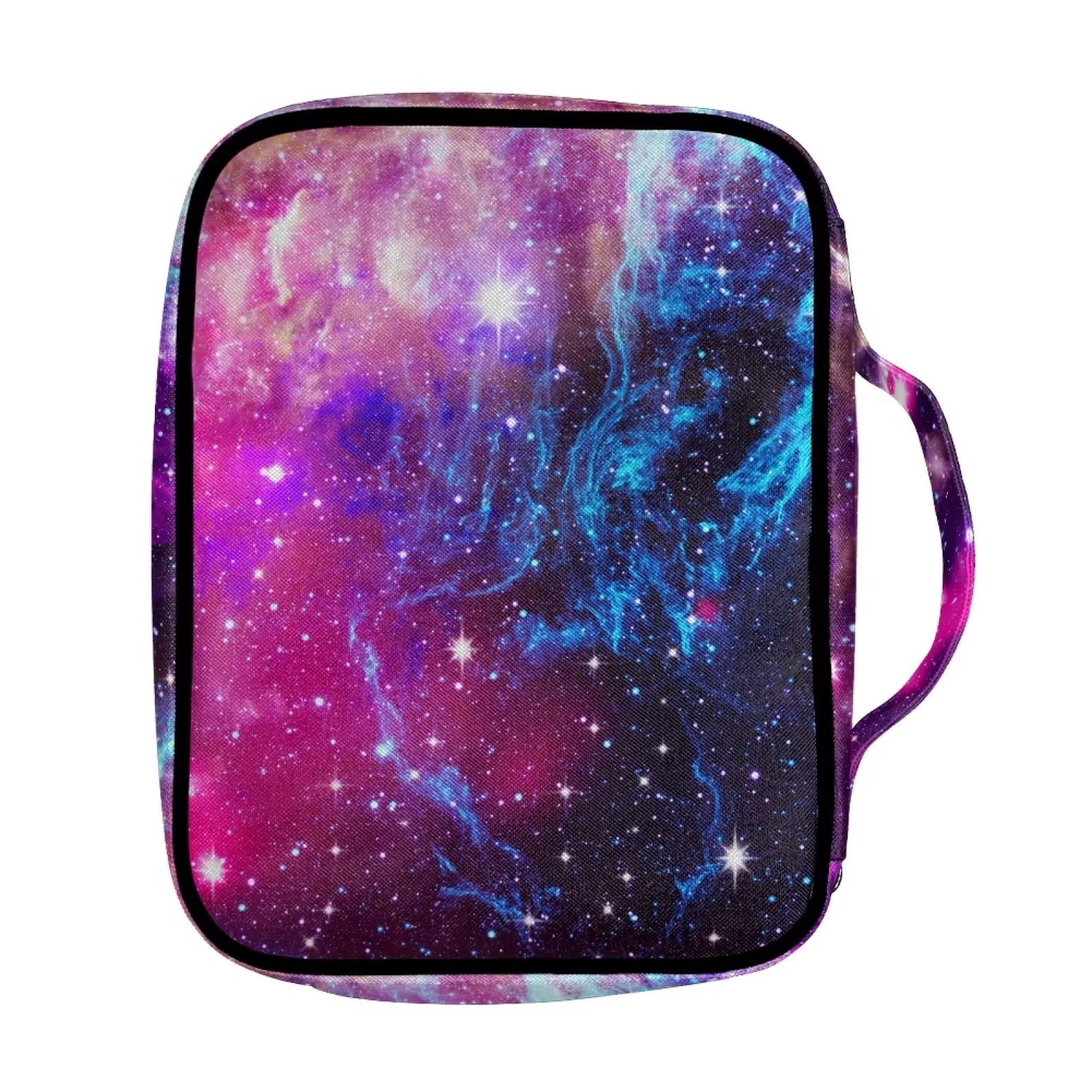ZIATUBLES Polyester Galaxy Purple Print Bible Covers for Women Girls Standard Size Bible Cover with Handle Zippered Pockets and Pen Slots Multi-Functional Bible Case Bible Bag - Image 2