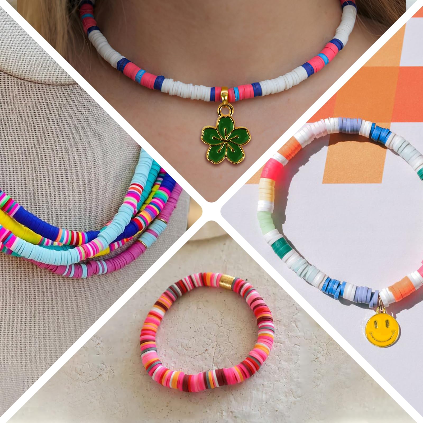 SAVITA 150 Pezzi Perline Fiori per Braccialetti, Argilla