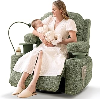 MAMAZING Lullapod Pro Oversized Rocking Chair Nursery with Adjustable Armrests, Electric Glider Nursing Chair for Breastfeeding, Swivel Recliner Chairs, Oeko-TEX & FSC Certified (Moss Green, Fabric)
