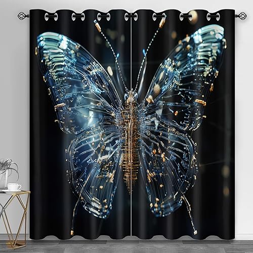 Cyberpunk - Cortinas de ventana mecánicas de mariposa, cortinas opacas con protección de privacidad Cyberpunk, juego de 2 paneles de cortinas de disponible en Yaxa Guatemala