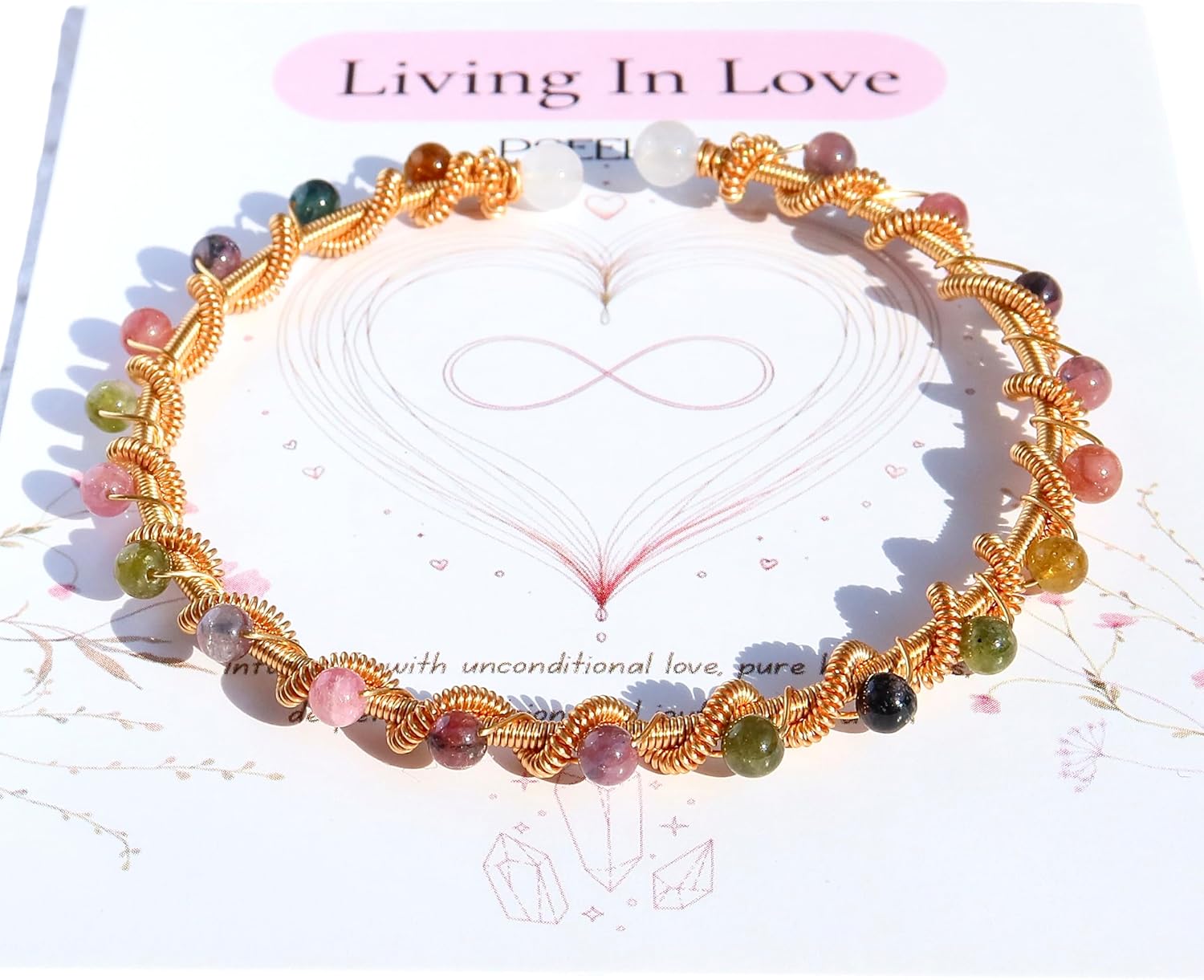 Handmade Rainbow Tourmaline Beads 14k Gold Filled Wire Wrapped Bracelet, Birthstone Chakra Healing Gemstone Crystal Adjustable Cuff Jewelry - Image 3