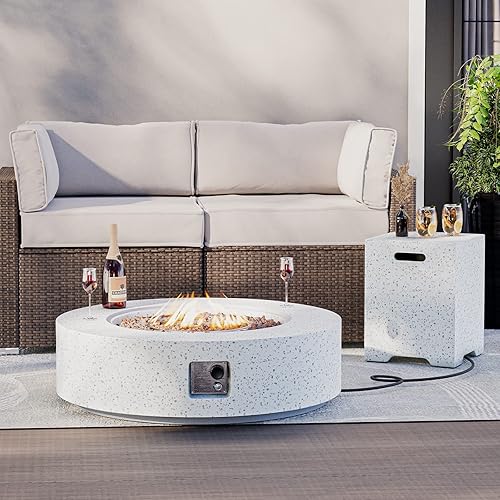 Miniatura 3 de HOMPUS Mesa redonda para fogata de propano para exteriores, mesa de fuego de 41 x 12 pulgadas, mesa de cubierta de tanque de 20 libras, fogata de