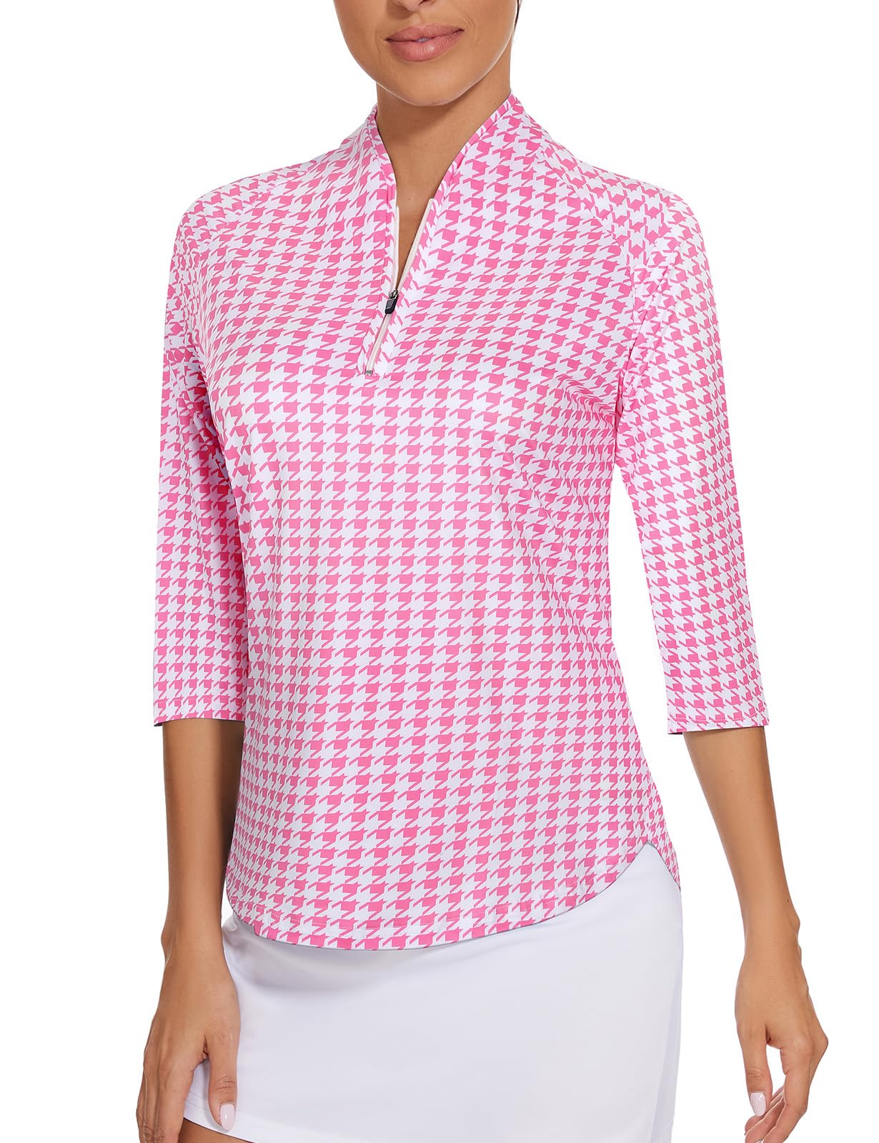 Cucuchy Womens Golf Shirt Quick Dry 3/4 Sleeve Quarter Zip Polo Workout Tops Tennis Shirts S-XXL