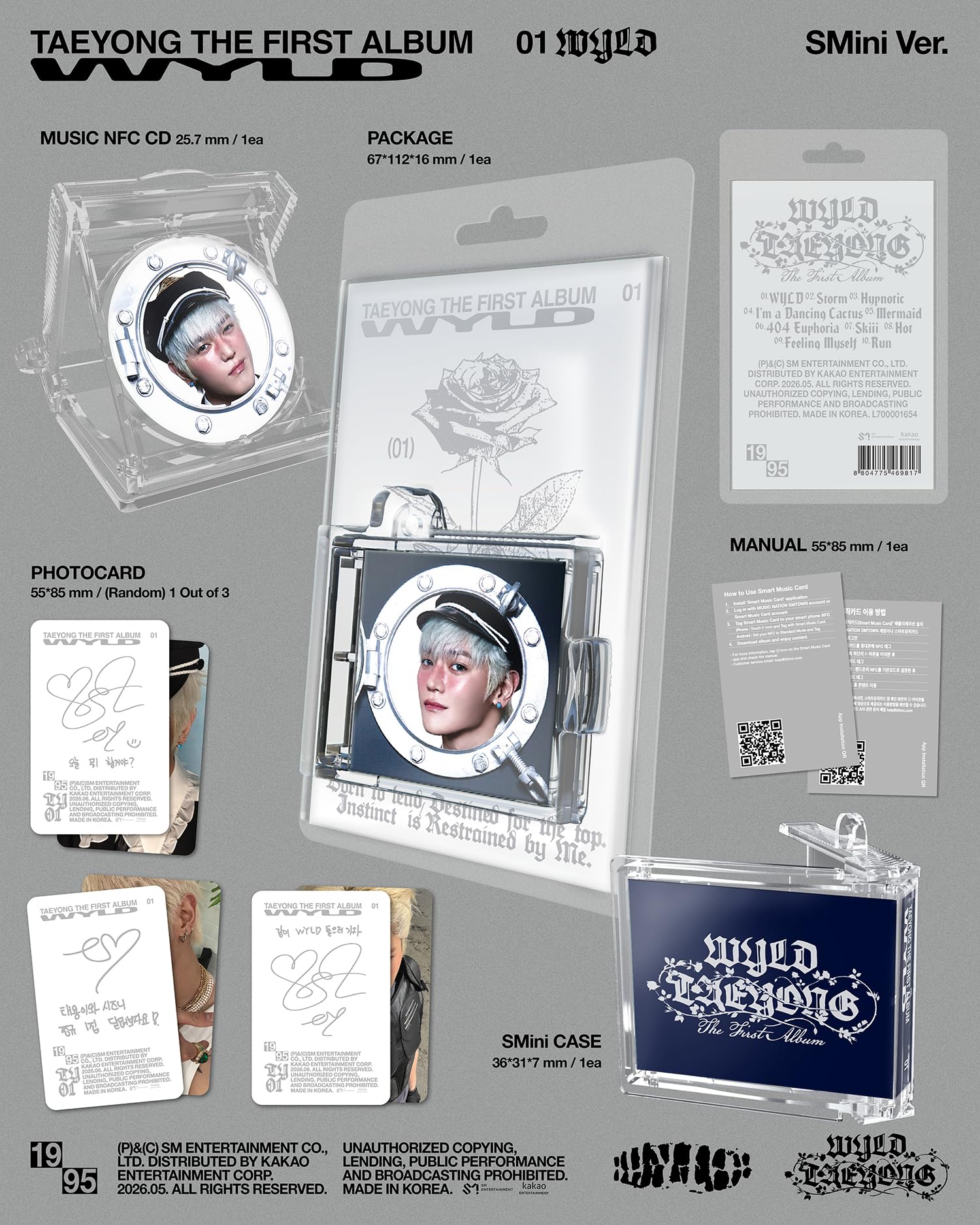 Juego completo: 1 libro WYLD + 1 estuche + 1 mini + 2 Zine) 1er álbum de NCT Taeyong WYLD con seguimiento