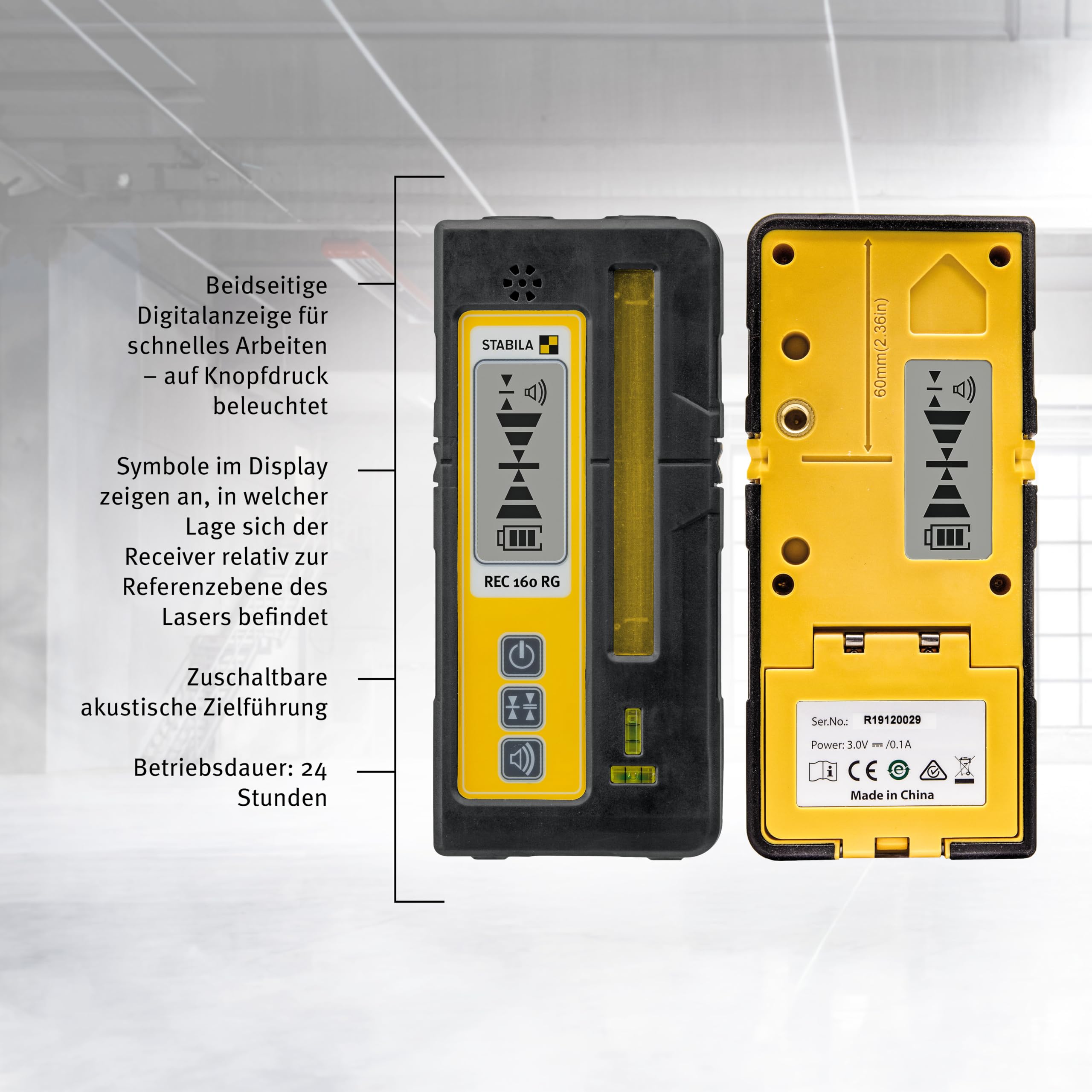STABILA Empfänger REC 160 RG, Receiver für Rotationslaser, für rote und grüne Laserstrahlen
